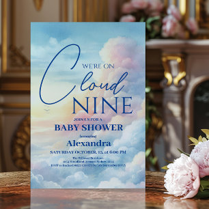 ピンクスカイクラウド9水色ベビーシャワー 招待状