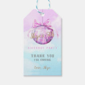 ピンクスカイディスコボールガール誕生日招待状 ギフトタグ (正面)