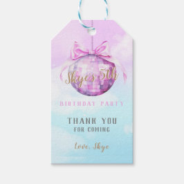 ピンクスカイディスコボールガール誕生日招待状 ギフトタグ