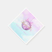 ピンクスカイディスコボールガール誕生日招待状 スタンダードカクテルナプキン (角)