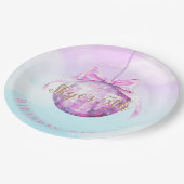 ピンクスカイディスコボールガール誕生日招待状 ペーパープレート (アングル)