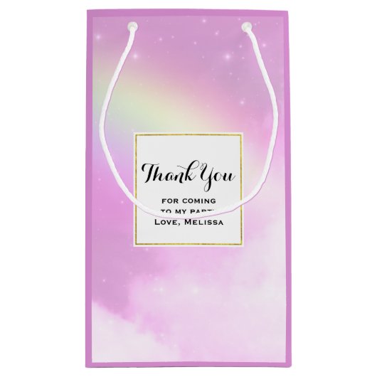 ピンクスカイフワフワ雲とレインボーパーティーありがとう スモールペーパーバッグ (裏面)