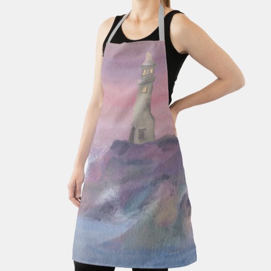 ピンクスカイ付き沿岸ブラッフライトハウス エプロン (インサイチュ)