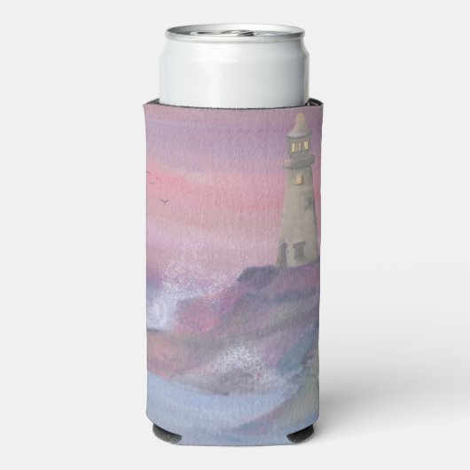 ピンクスカイ付き沿岸ブラッフライトハウス スリム缶クーラー (Seltzer裏面)