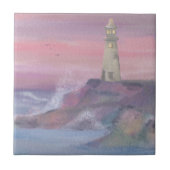 ピンクスカイ付き沿岸ブラッフライトハウス タイル (正面)