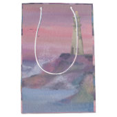 ピンクスカイ付き沿岸ブラッフライトハウス ミディアムペーパーバッグ (正面)