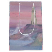 ピンクスカイ付き沿岸ブラッフライトハウス ミディアムペーパーバッグ (裏面)