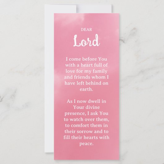 ピンクスカイ天国記念祈りの言葉フォトブックマーク (裏面)