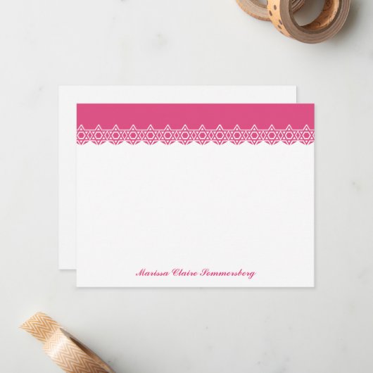 ピンクスカラップで仕上げられたダビデの星は感謝していしています ノートカード (正面/裏面インサイチュ)