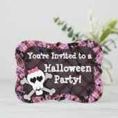 ピンクスカルかわいい女の子のハローウィンパーティ招待状 招待状 (スタンド正面)