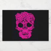 ピンクスカルきらめくワインボトル スパークリングワインラベル (シングルラベル)