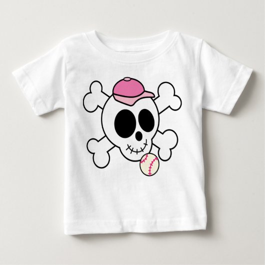 ピンクスカルとクロスボーンズベースボール ベビーTシャツ (正面)