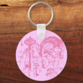 ピンクスカルと鍵コラージュ キーホルダー (正面)