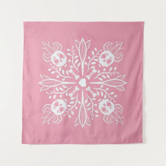 ピンクスカルパステルゴシックかわいいかわいいホラー タペストリー (正面(横))