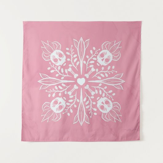 ピンクスカルパステルゴシックかわいいかわいいホラー タペストリー (正面)