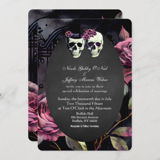 ピンクスカルフラワーブライド&グルーマー結婚式招待状 招待状 (正面/裏面)