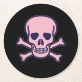 ピンクスカルブラックラウンド紙飲み物用コースター ラウンドペーパーコースター (正面)