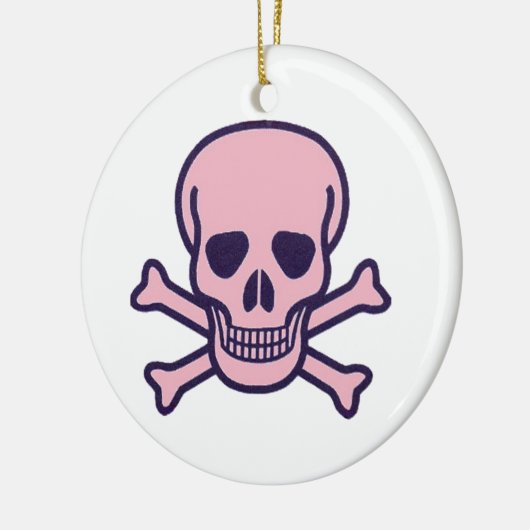 ピンクスカルホワイトラウンドセラミックオーナメント両面 セラミックオーナメント (左)