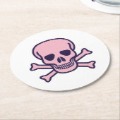 ピンクスカルホワイトラウンド紙飲み物用コースター ラウンドペーパーコースター (アングル)
