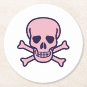 ピンクスカルホワイトラウンド紙飲み物用コースター ラウンドペーパーコースター (正面)