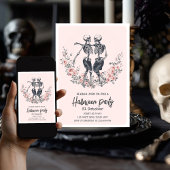 ピンクスカル怖いハローウィンパーティ招待状 シーズンカード