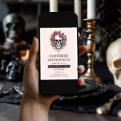 ピンクスカル怖いハローウィンパーティ招待状 シーズンカード