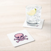 ピンクスカル白紙飲み物用コースター スクエアペーパーコースター (インサイチュ)