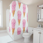 ピンクスカル – アイスクリーム。シームレスなパターン背景 シャワーカーテン (インサイチュ)