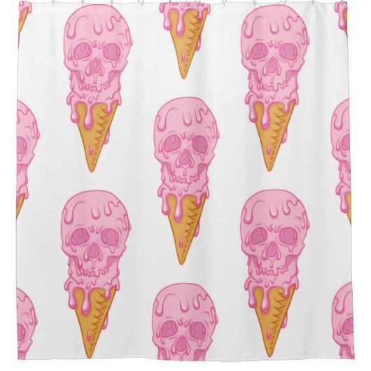 ピンクスカル – アイスクリーム。シームレスなパターン背景 シャワーカーテン (正面)