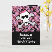 ピンクスカル&クロスボーンズガール誕生日カード カード (黄色い花)