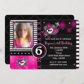 ピンクスカル&クロスボーンハートフォト招待状 招待状 (正面/裏面)