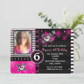 ピンクスカル&クロスボーンハートフォト招待状 招待状 (スタンド正面)