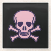 ピンクスカルnボーンズブラックガラスコースター ガラスコースター (正面)