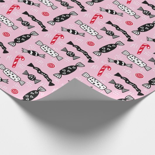ピンクスカンジナビアのお菓子ボンボンボンボンボンクリスマス ラッピングペーパー (角)