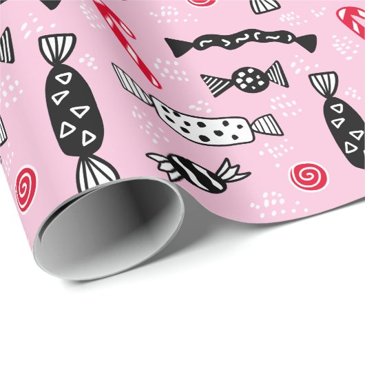 ピンクスカンジナビアのお菓子ボンボンボンボンボンクリスマス ラッピングペーパー (ロールコーナー)
