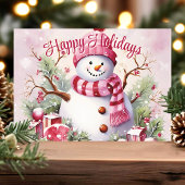 ピンクスカーフの陽気な雪だるま シーズンカード