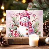 ピンクスカーフの陽気な雪だるま シーズンカード