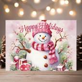 ピンクスカーフの陽気な雪だるま シーズンカード
