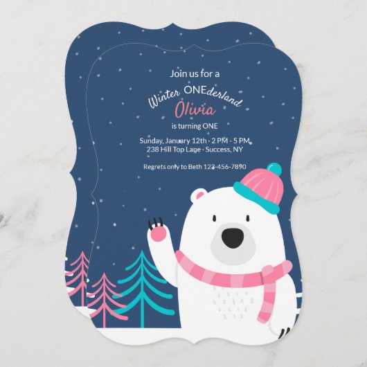 ピンクスカーフベア招待状 招待状 (正面/裏面)