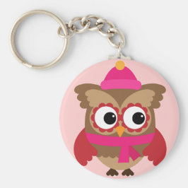 ピンクスカーフボタンキーチェーン付きピンクフクロウ キーホルダー