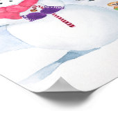 ピンクスカーフ冬のシーンの水色の雪だるま ポスター (角)