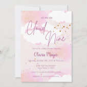 ピンクスキークラウド9女の子の水色ベビーシャワー 招待状 (正面)