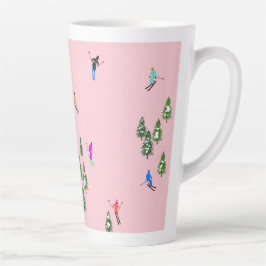 ピンクスキーヤースキー開場クリスマススキーホリデー カフェラテマグ