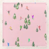 ピンクスキーヤースキー開場クリスマススキーホリデー ガラスコースター (正面)