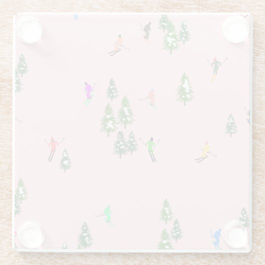 ピンクスキーヤースキー開場クリスマススキーホリデー ガラスコースター (裏面)