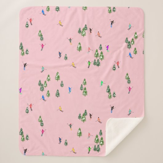 ピンクスキーヤースキー開場クリスマススキーホリデー シェルパブランケット (正面)