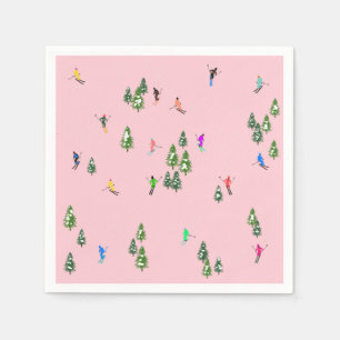 ピンクスキーヤースキー開場クリスマススキーホリデー スタンダードカクテルナプキン