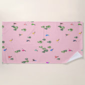 ピンクスキーヤースキー開場クリスマススキーホリデー ビーチタオル (正面)