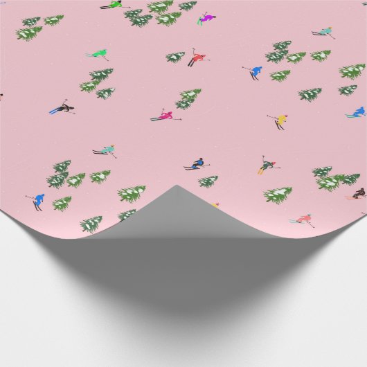 ピンクスキーヤースキー開場クリスマススキーホリデー ラッピングペーパー (角)