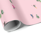 ピンクスキーヤースキー開場クリスマススキーホリデー ラッピングペーパー (ロールコーナー)